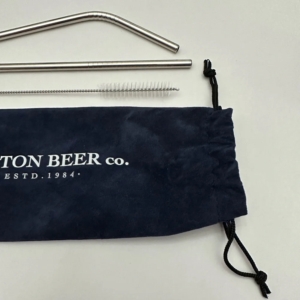 Boston Beer Co. Stainless Steel Reusable Straw Set with Cleaning Brush & Pouch